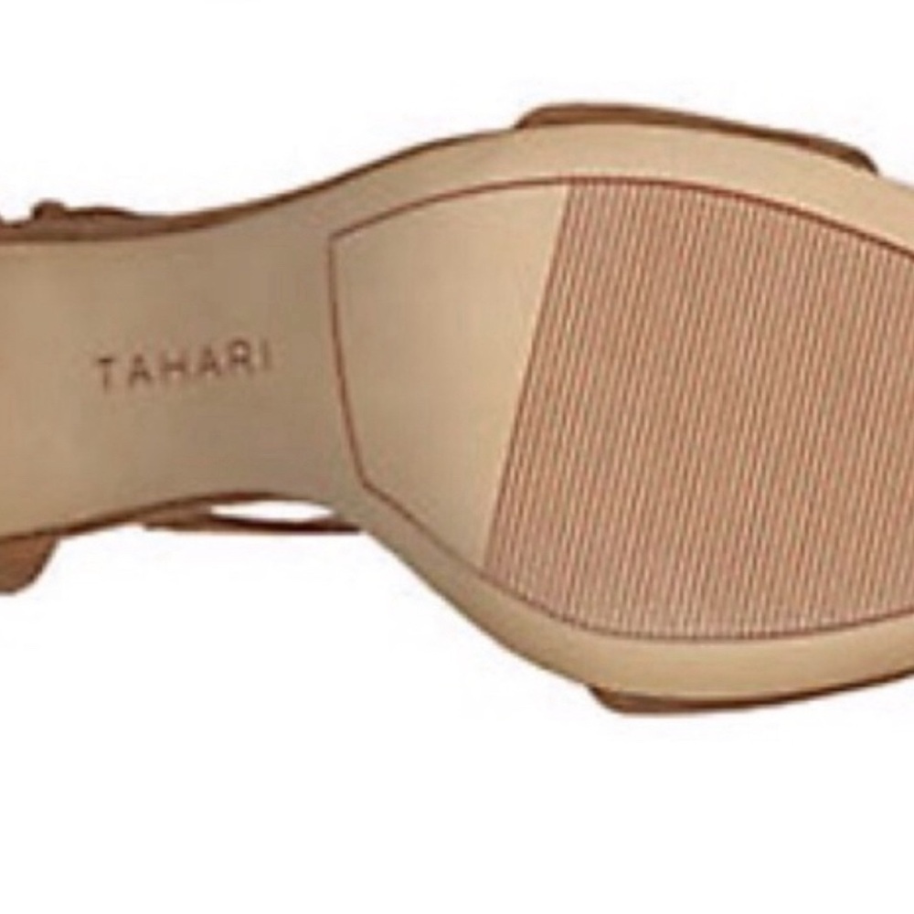 Tahari Norma Sling Back Open Toe T-Strap Tan Suede Leather Heels Womens 10 NWOB - Picture 6 of 15